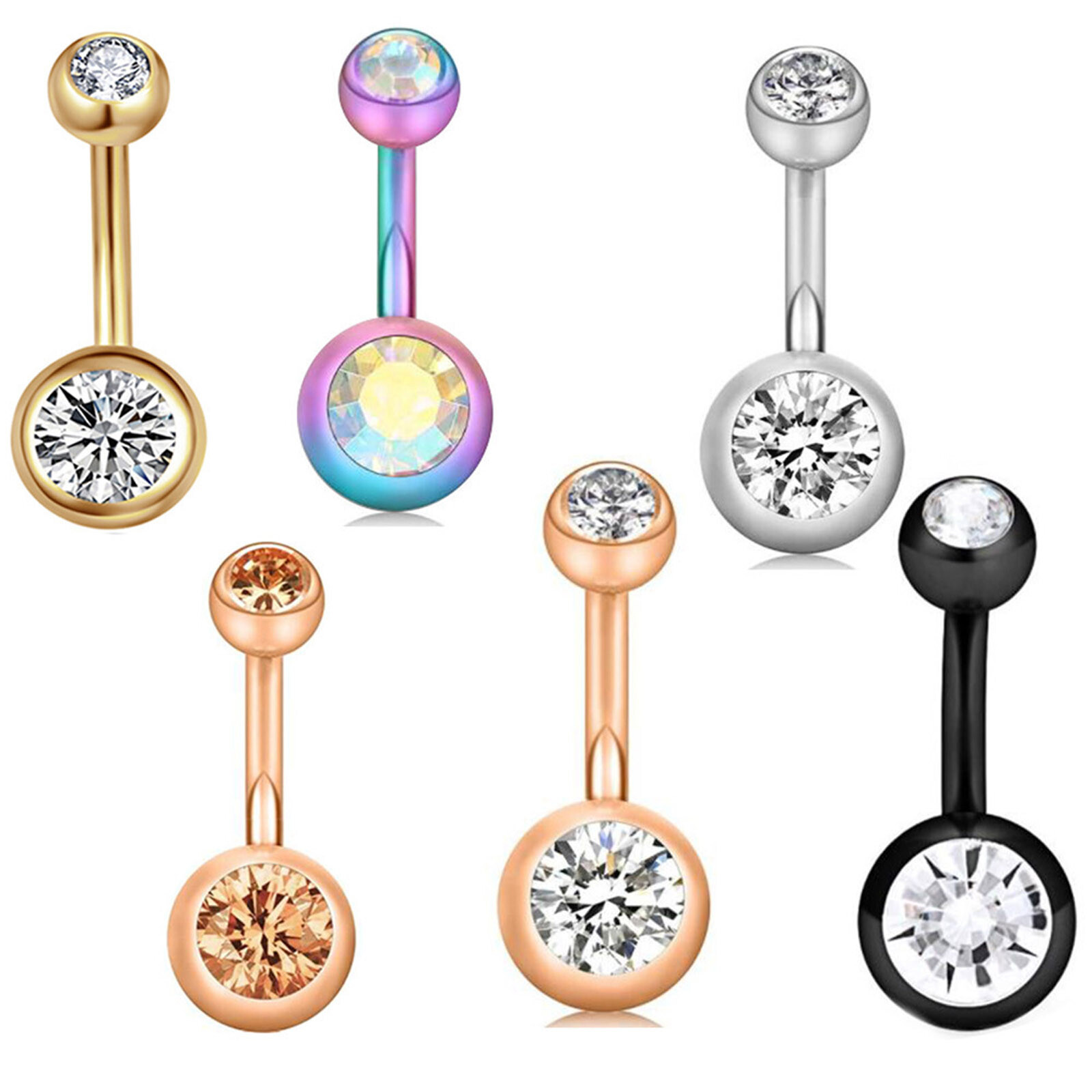 3-100PCS Belly Button Rings Kit 14G Surgical Steel/UV Navel Studs Body Jewelry