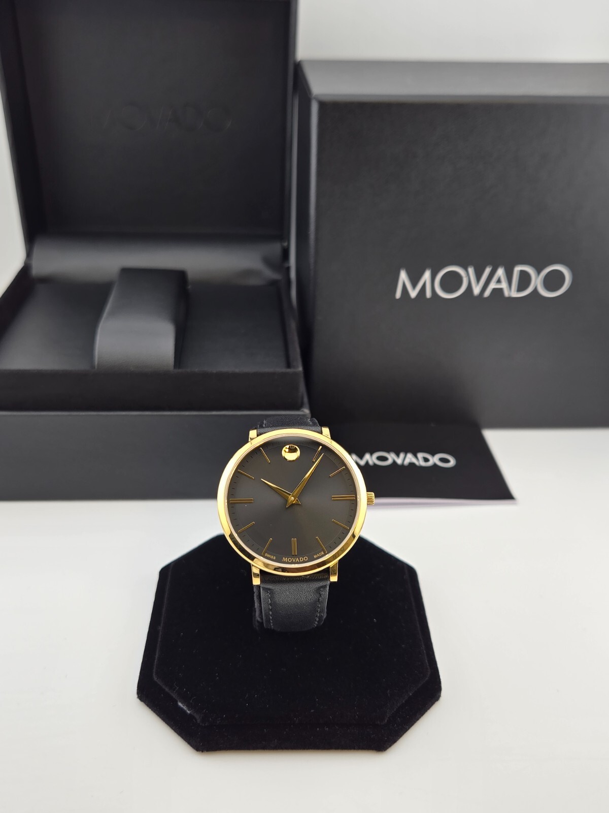 Movado Women’s Ultra Slim Black Dial Gold Tone Case Watch – 0607091 ($795 MSRP)
