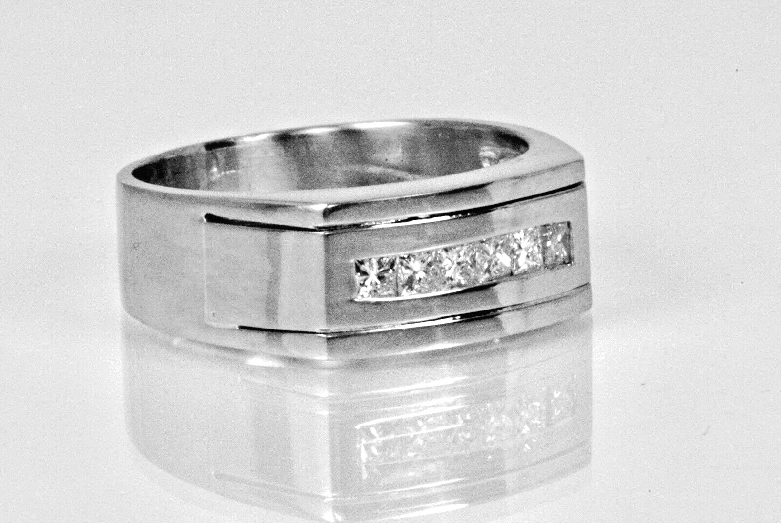 .50ctw Princess Cut Diamond Cluster Set Men’s Band Ring 14K White Gold Lot 4