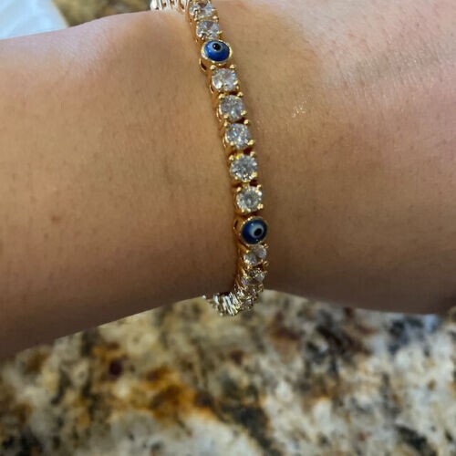 5Ct Round Lab Created Diamond Evil Eye Tennis Bracelet 14k Yellow Gold Finish