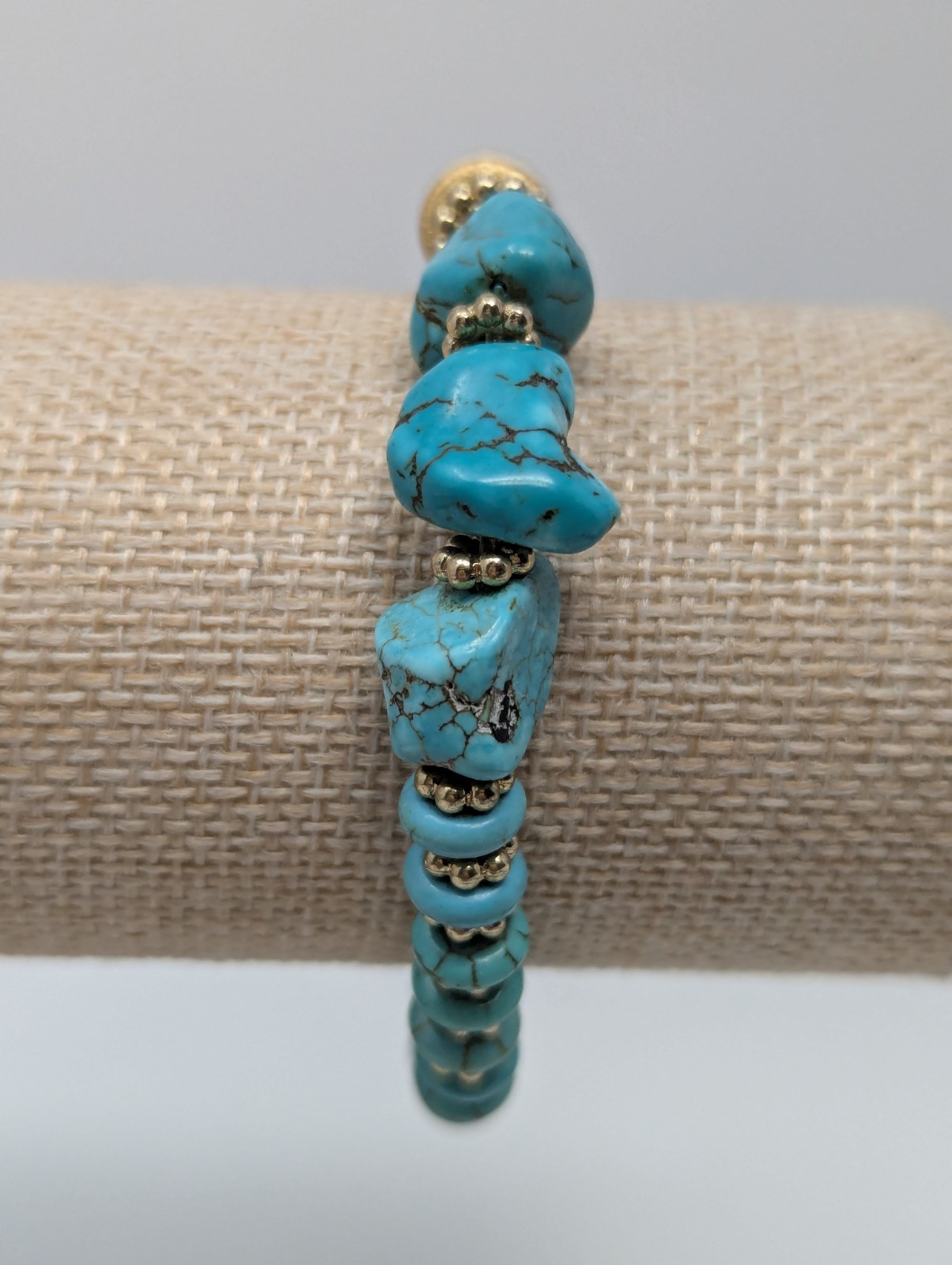 Turquoise Nugget Bead Bracelet Gold Spacer Barrel Clasp Southwestern Style Boho