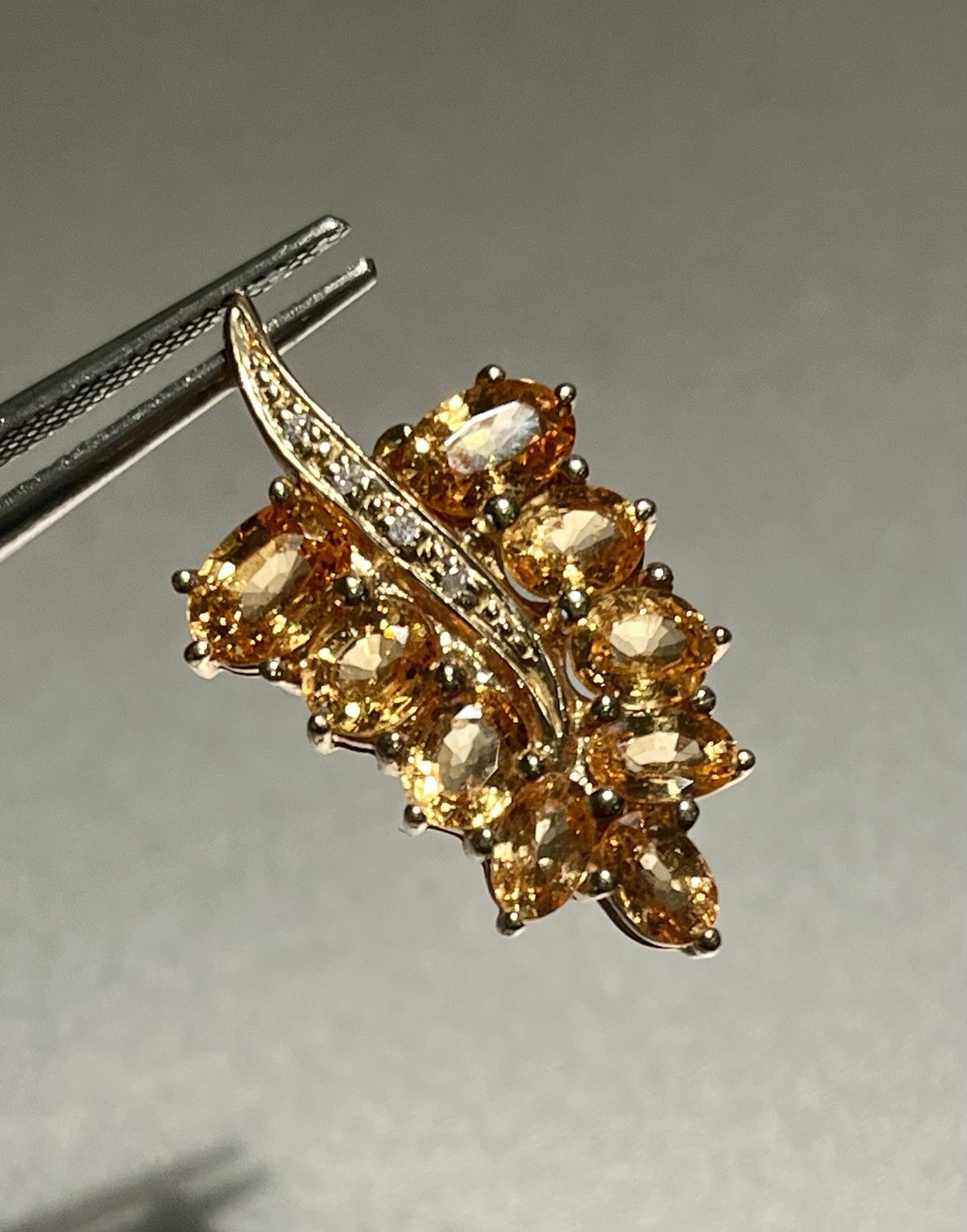 14K Gold Pendant with Citrines And Diamonds 3.32gr, 1.25”L Generous Bail Vintage