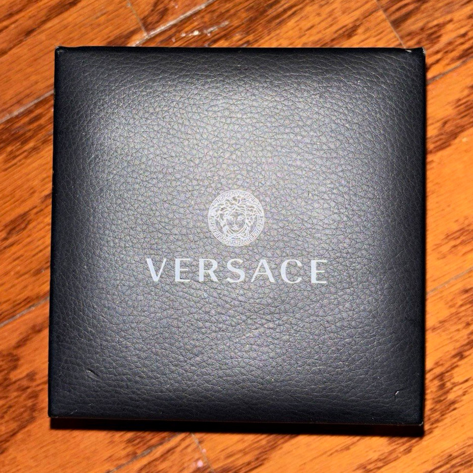 Versace Black Faux Leather Lined Square Jewelry Box Case, Holds 1 Piece