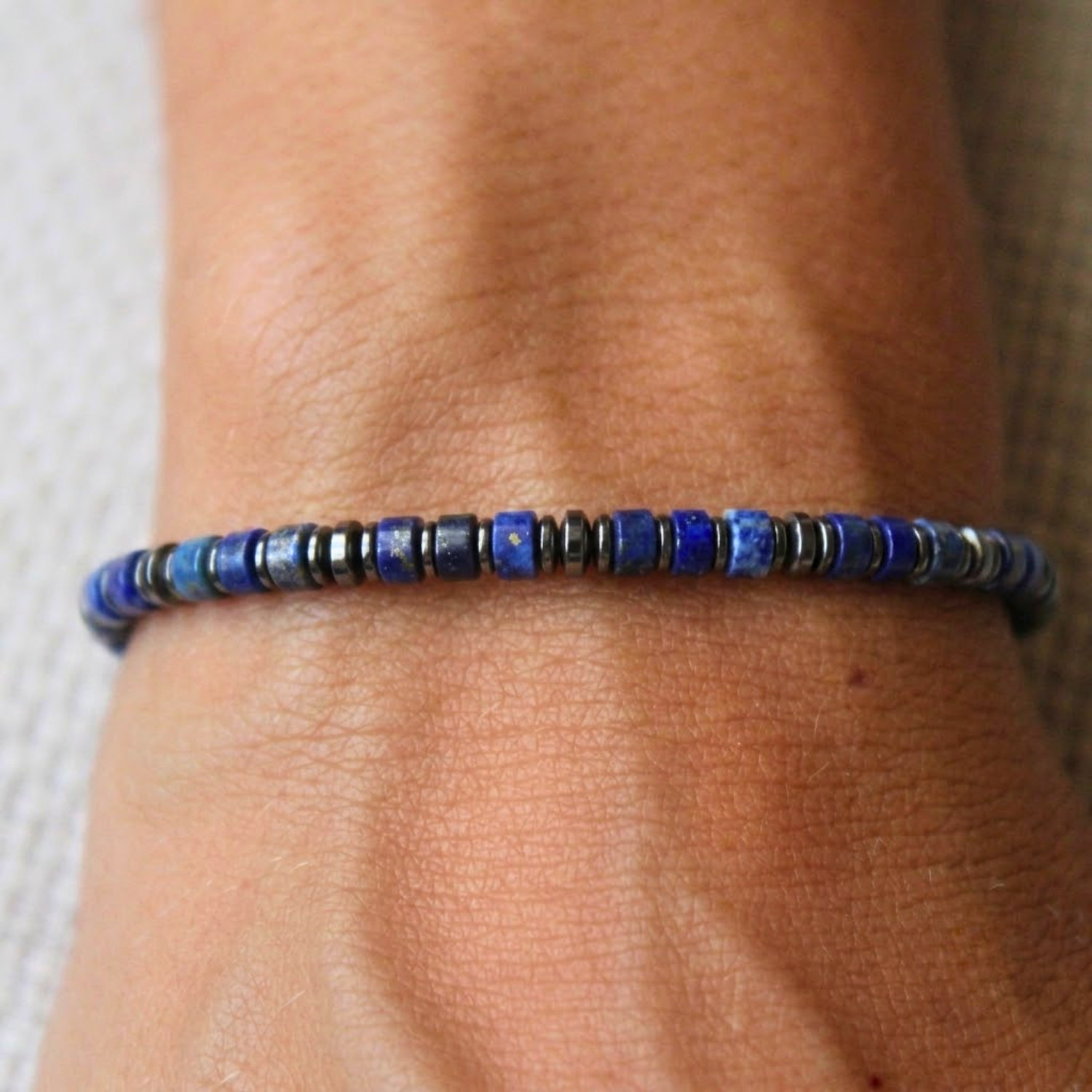 Natural Lapis Lazuli Hematite Stone Bracelet Crystal Healing Protection Men Gift