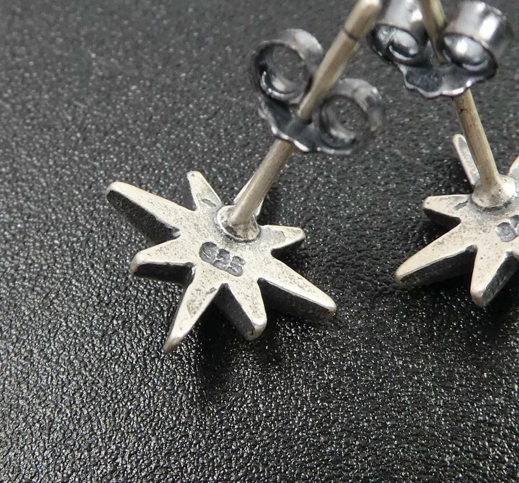 Sterling Silver Octagram Star Asterisk Starburst Tiny Small Stud Earrings Gothic