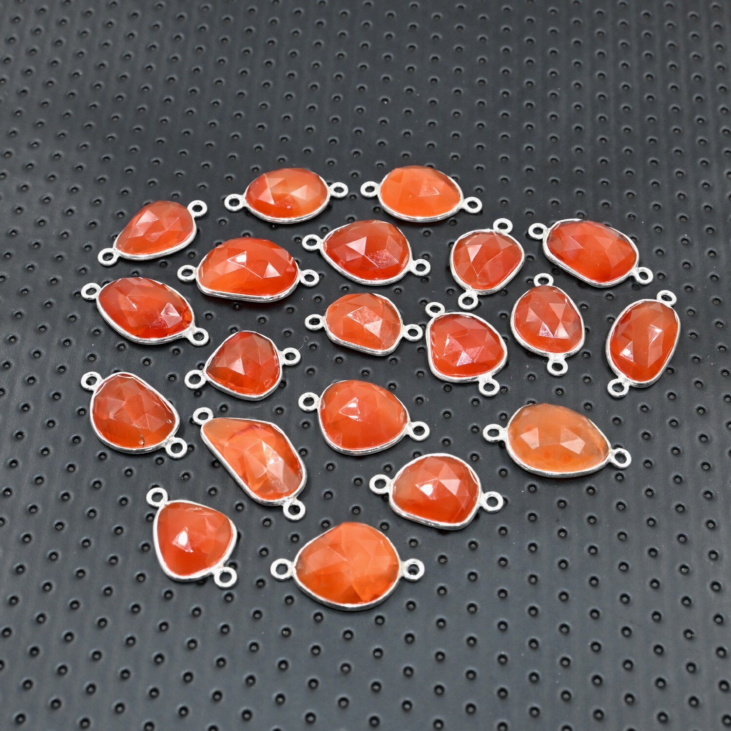 Carnelian Rose Cut Gemstone Connectors, 925 Sterling Silver Bezel 12x15mm 10Pc