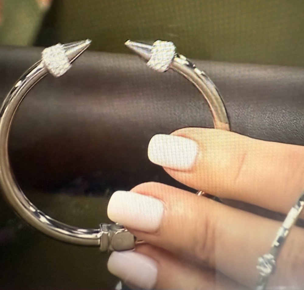Bracelet Silver Bangle Cuff Hinged 2 Pc Crystal Accent Medium 7 New Gift Box