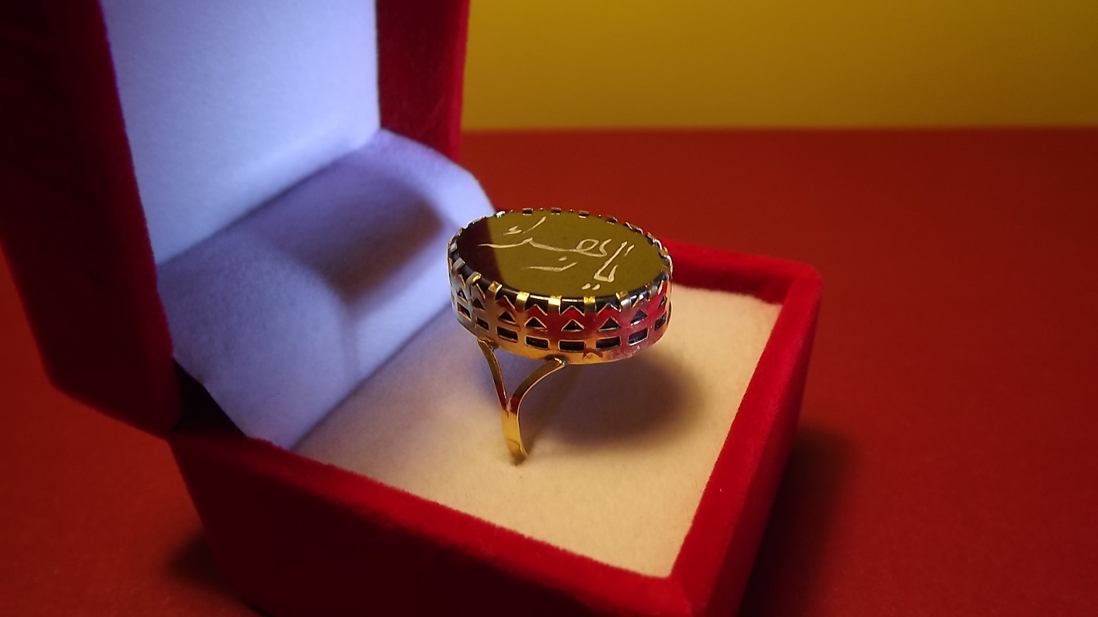 22ct Asian Yellow Gold Oval Black Onyx “Ya Zahra a.s” Simple Ladies Ring Size 16
