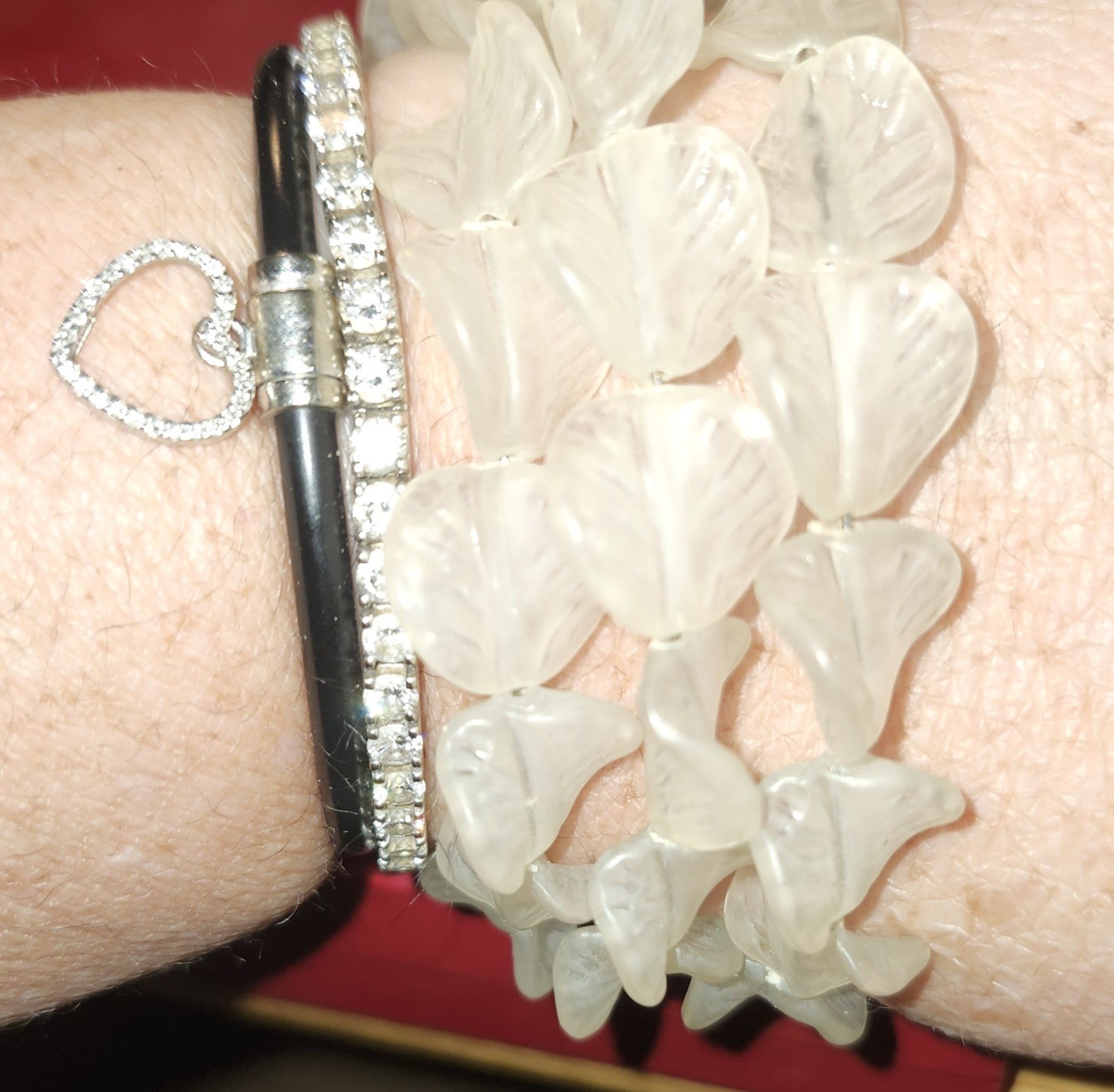 Antique Acrylic Lucite Wrap Leaf Leaves Flower Floral Bracelet Clear White