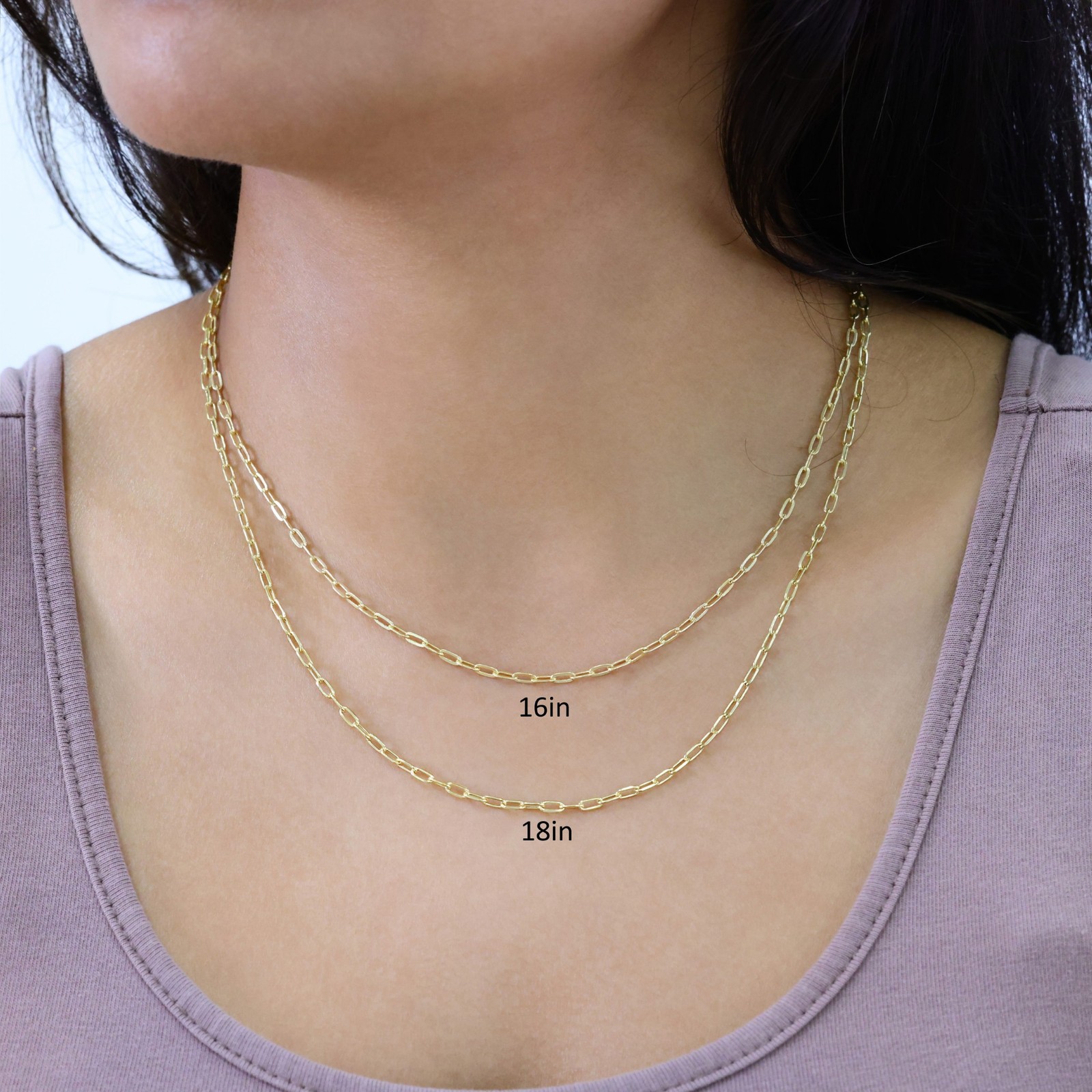 10K Gold 2mm Paper Clip Chain Rolo Dainty Link Cable Necklace Women’s 16-