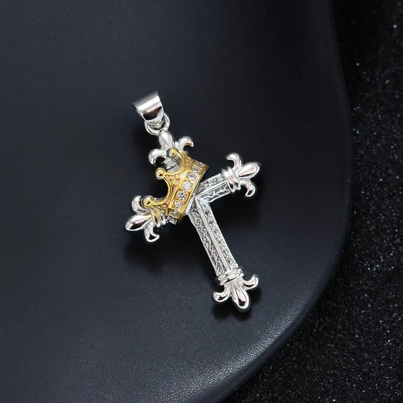 Christian Crowned Cross Pendant Necklace with Chain Gothic Religious Faith Gift