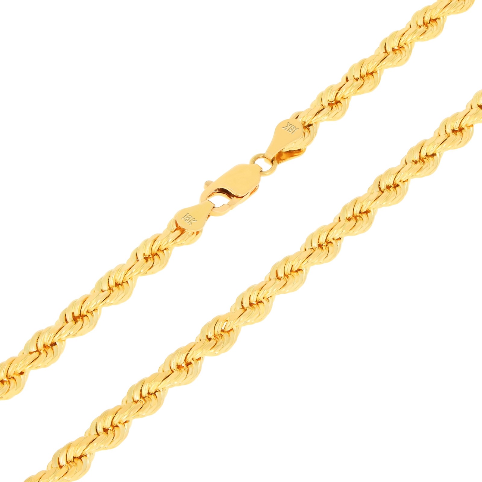 18K Yellow Gold Solid 2mm-6mm Rope Diamond Cut Chain Italian Necklace 16″- 30″