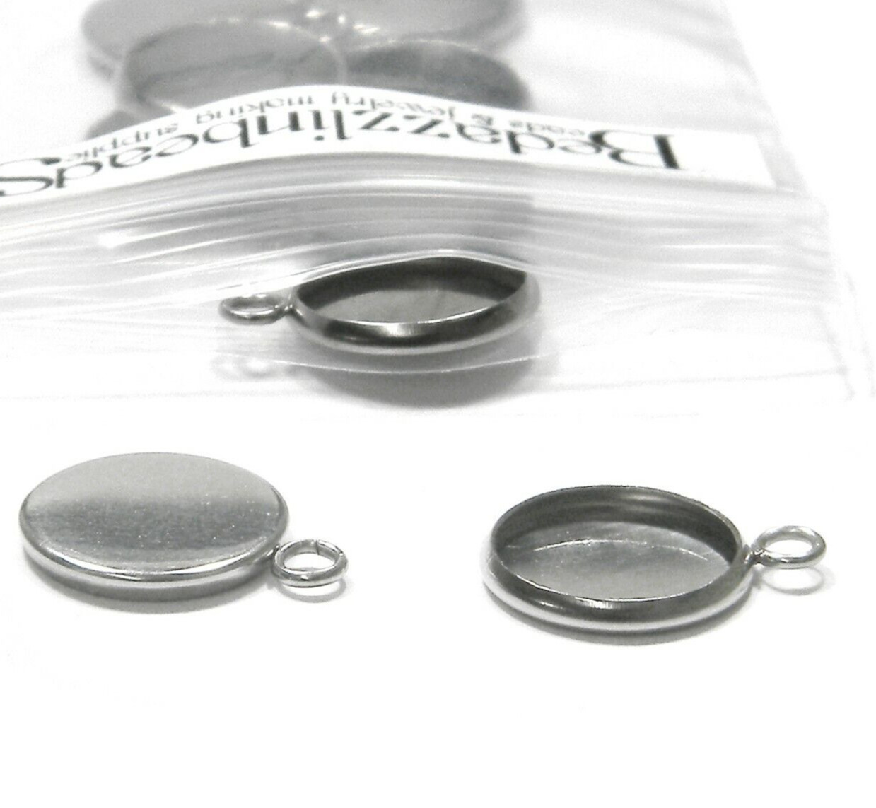 2 Surgical 304 Grade Stainless Steel Dark Silver 12mm Bezel Cup Pendant Charms