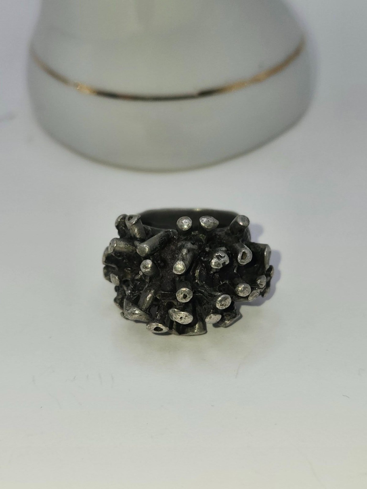 Vintage 1970s Brutalist Pewter Statement Ring Hand-Cast Utah Studio Art Jewelry