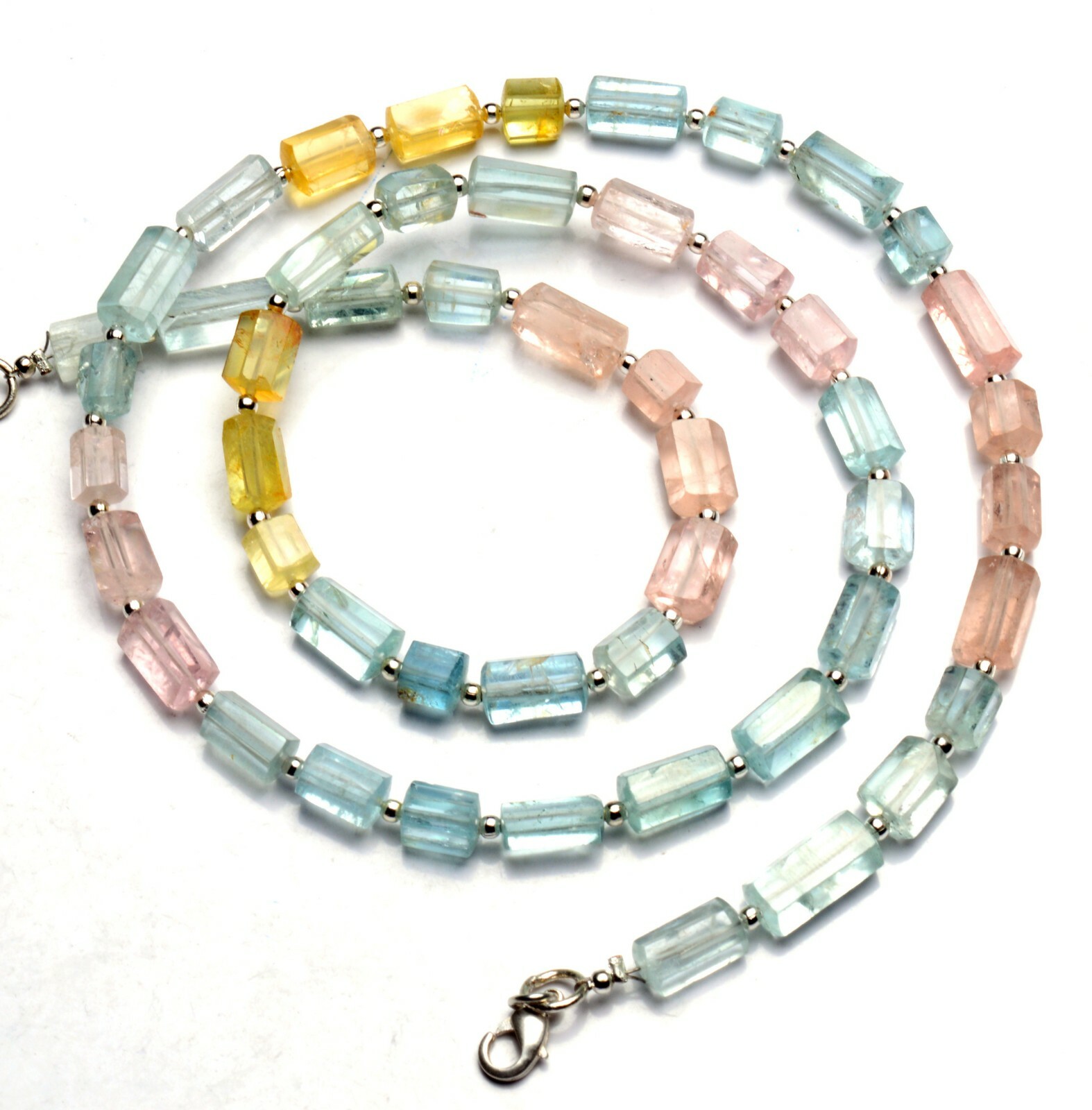 Natural Gem Super Quality Multi Aquamarine Faceted Nugget Beads Necklace 22.5″
