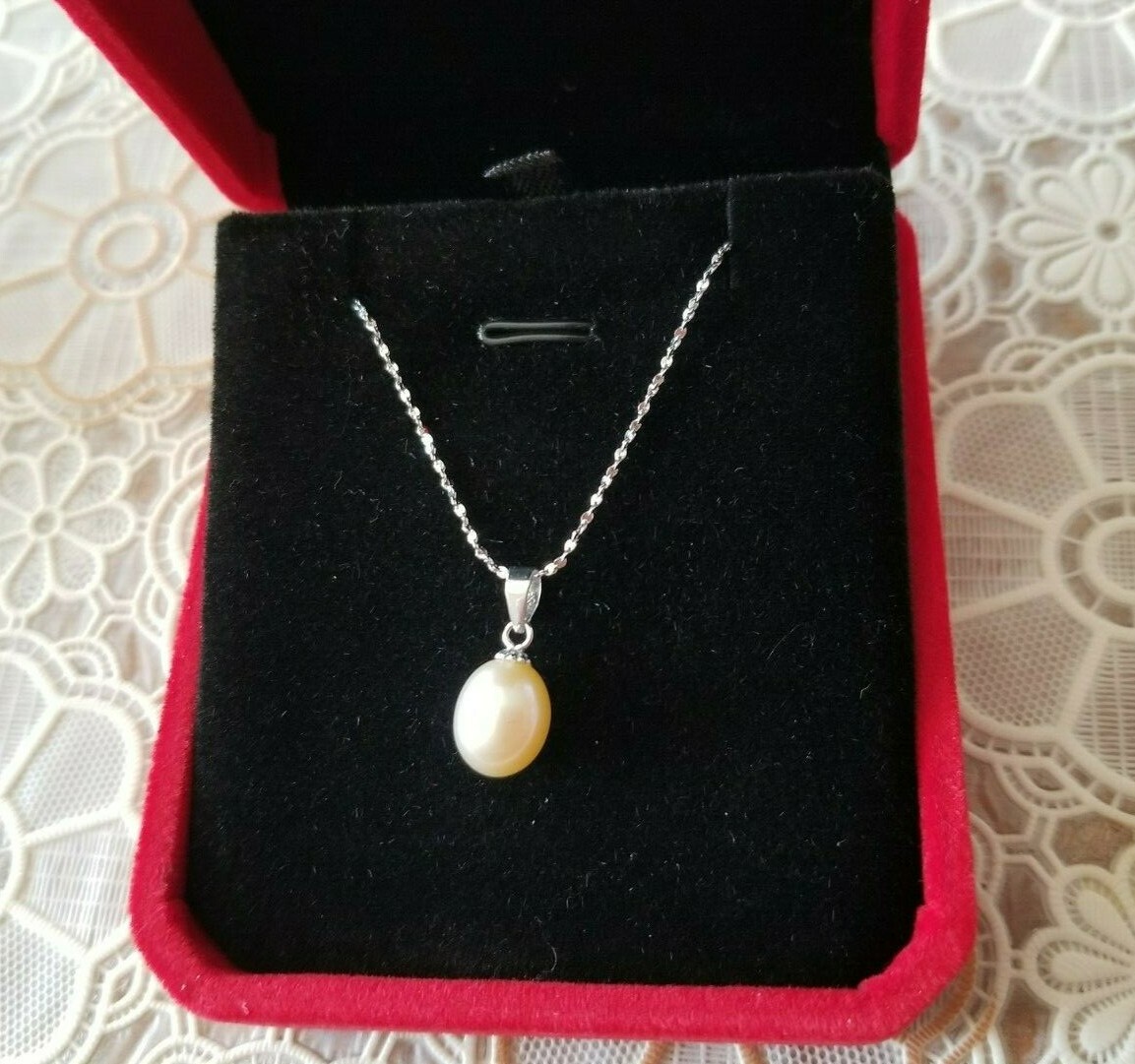 Peach Cultured Freshwater Pearl Pendant Necklace 925 Sterling Sliver