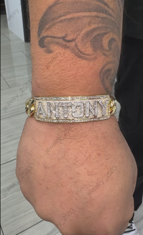 Mens New Arrival! Cuban Link Custom Baguette Real Moissanite Bracelet 925 Silver