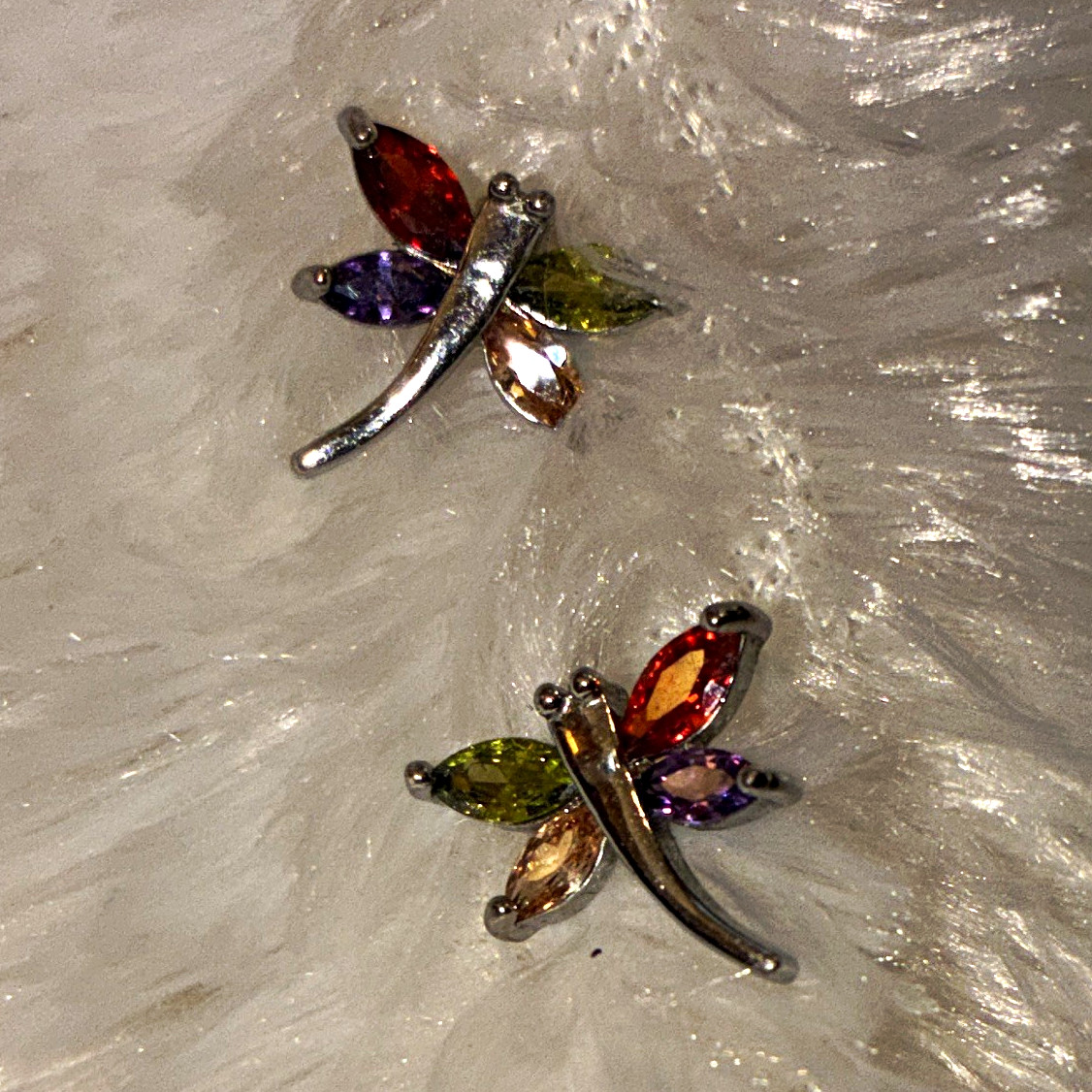 Silver Tone Multicolor Marquise Crystal Stud Earrings with Butterfly Backs