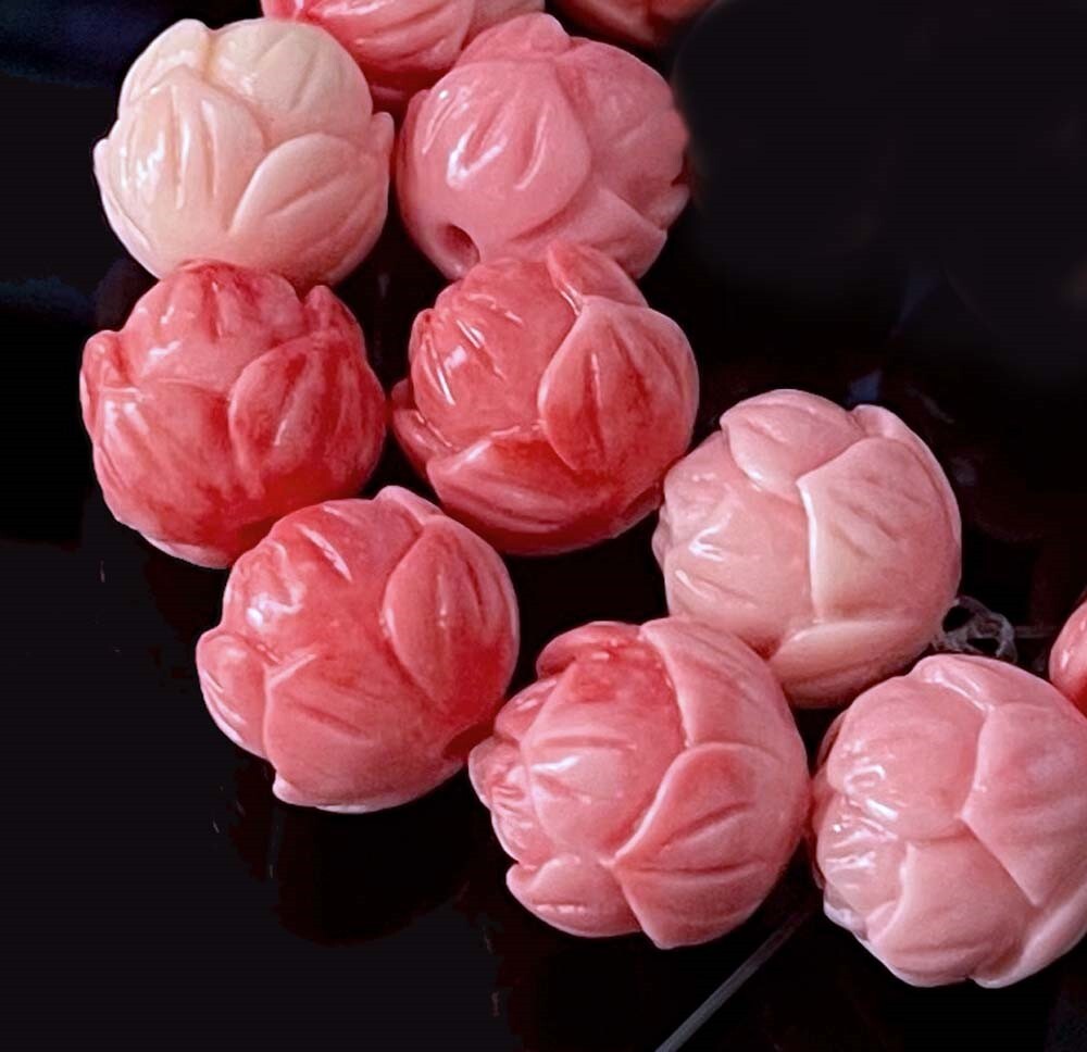10mm Pink Shell Lotus Flower Round DIY Yoga Buddhist Beads Fluted Giant (15 Pcs)