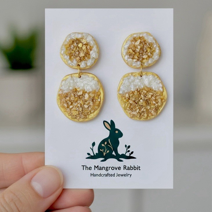 Faux Citrine Drusy Handmade Polymer Clay Dangle Earrings Stainless Steel Posts