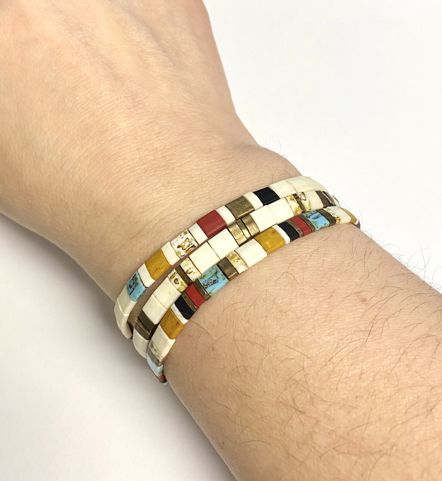 Miyuki Tila Beach bracelet boho Japanese glass tile stackable minimal USA
