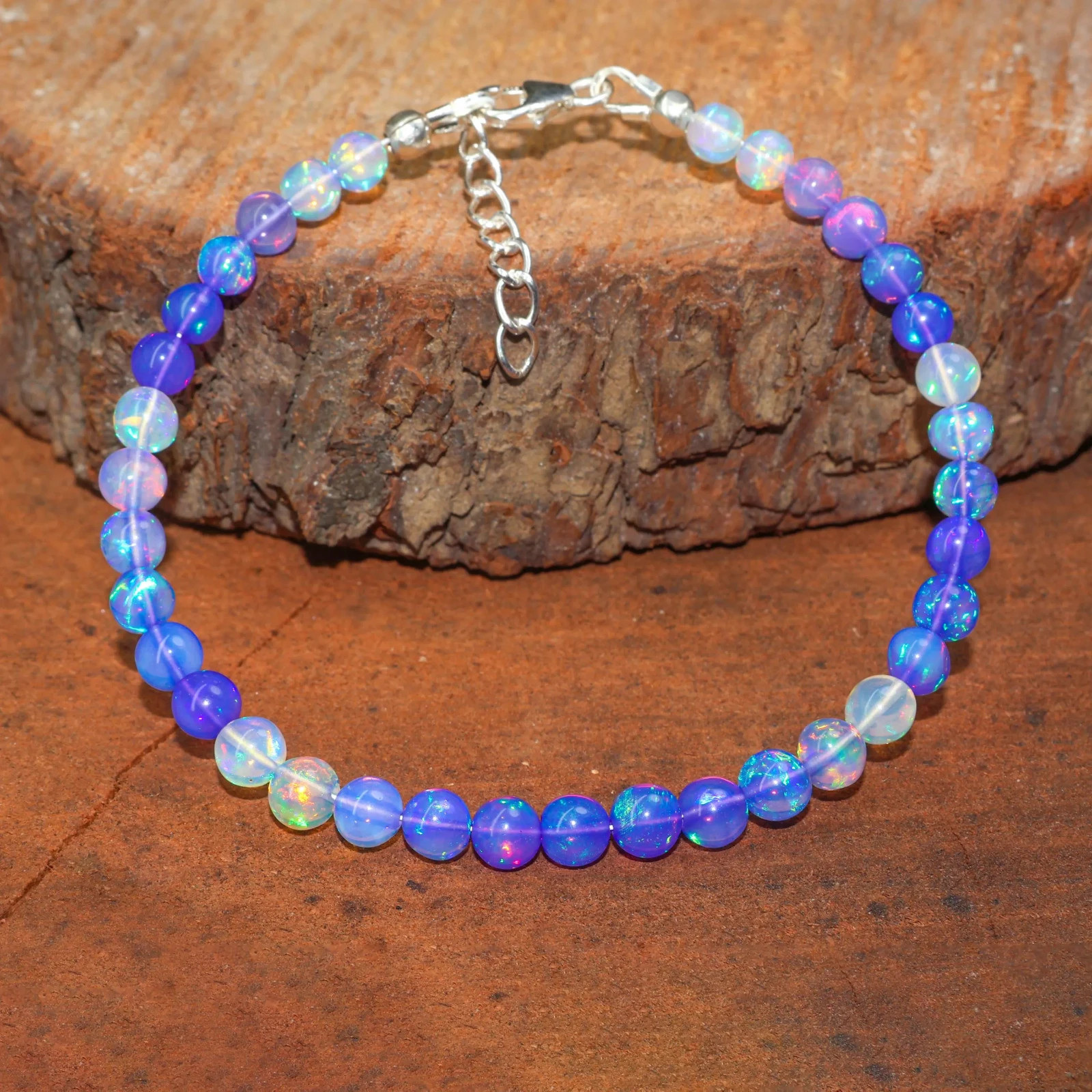Lavender Opal Gemstone Round Beads Bracelet, Natural Fire Opal Beaded Bracelet