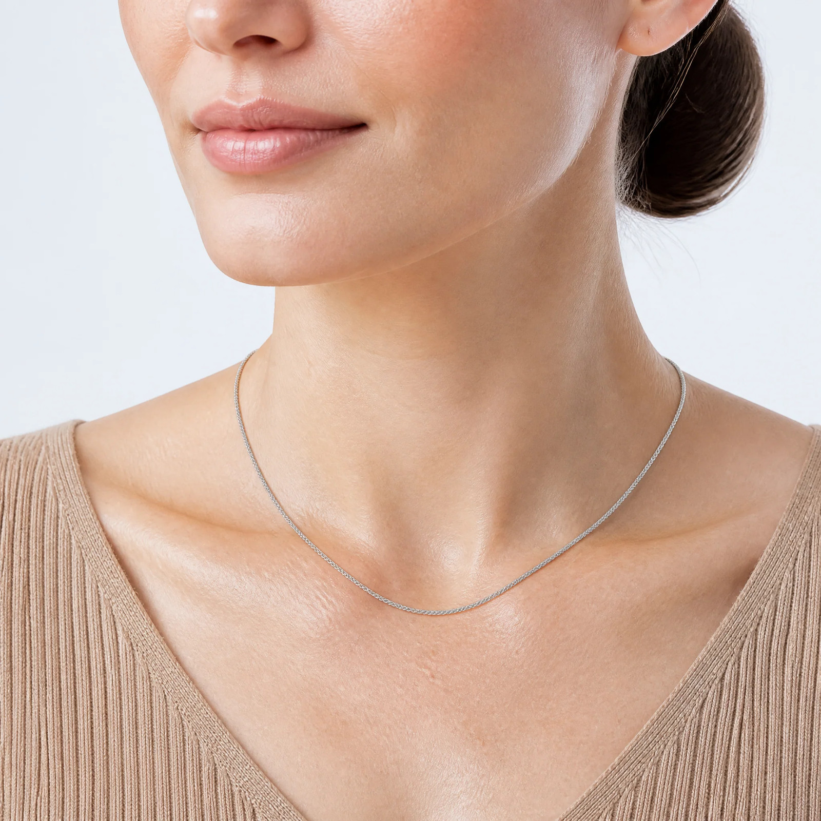 Sterling Silver Rhodium-Plated 1.25mm Round Spiga Chain Necklace 14″-30″