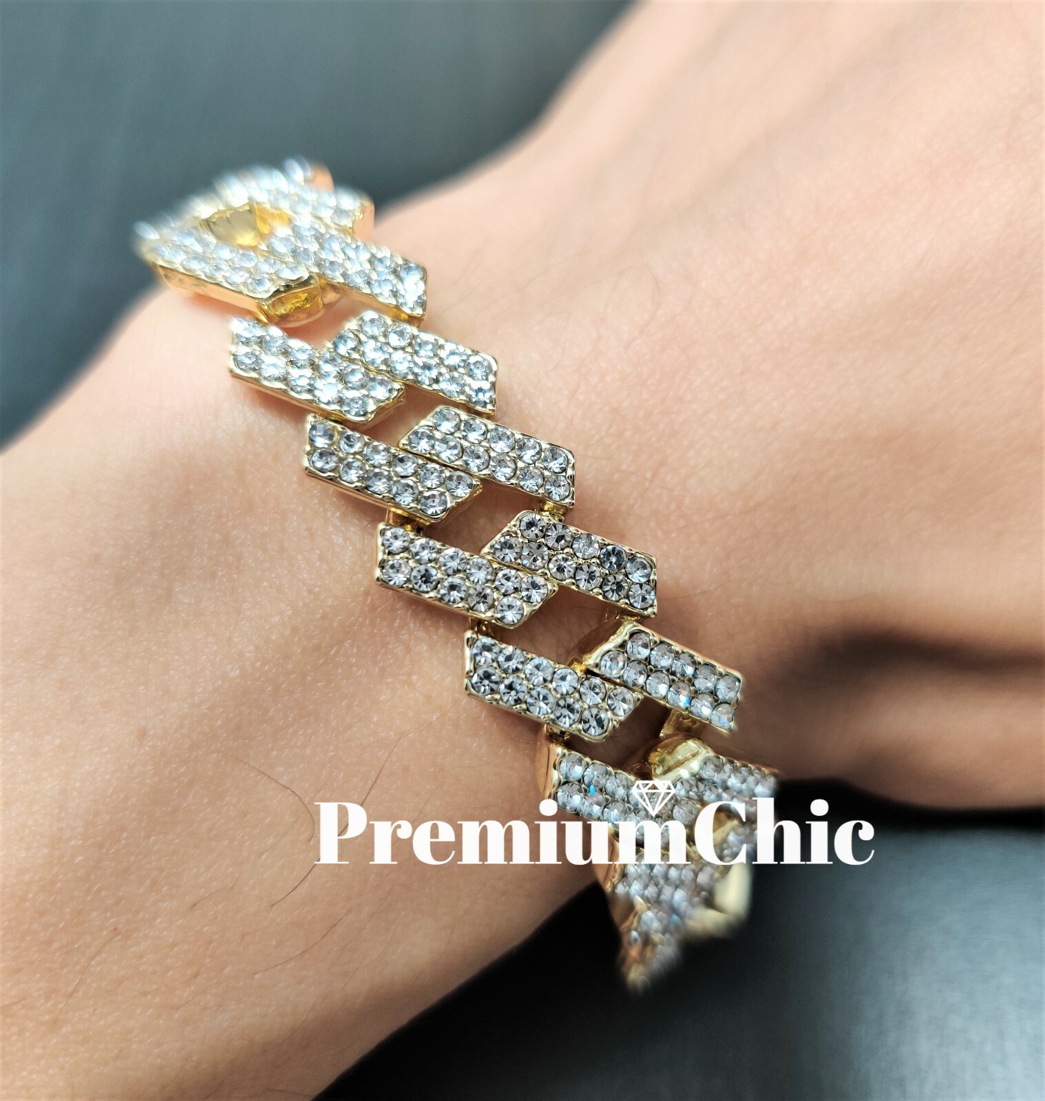 Miami Cuban Prong Designer Link Chain Necklace & Bracelet Plated CZ Jewelry SET