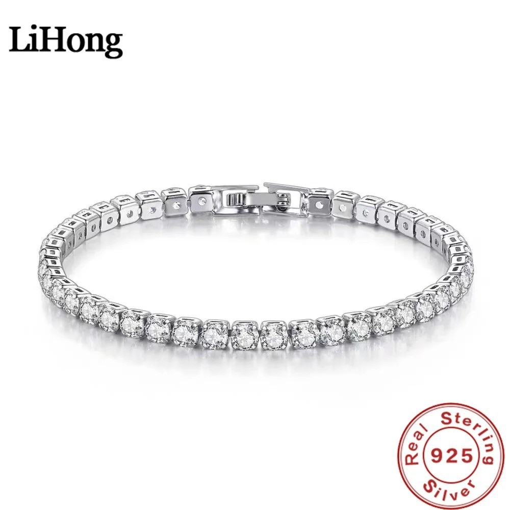 S925 Sterling Silver Zircon Tennis Bracelet Women Wedding Jewelry 16-20cm