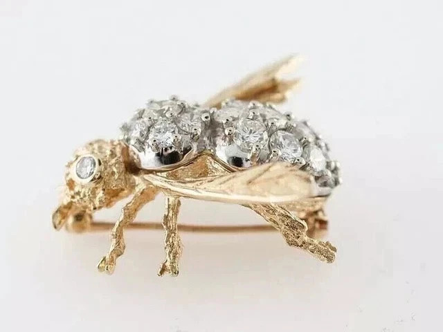 2Ct Round Cut Lab Created Diamond Bee Design Pin Brooch 14k Two Tone Gold Plated