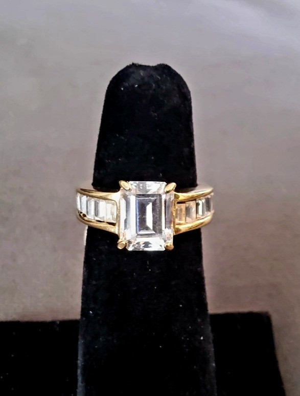 Park Lane “YES” RING – HOSTESS -Engagement -CLEAR CZ’S + 18k Gold PL – Sz 5