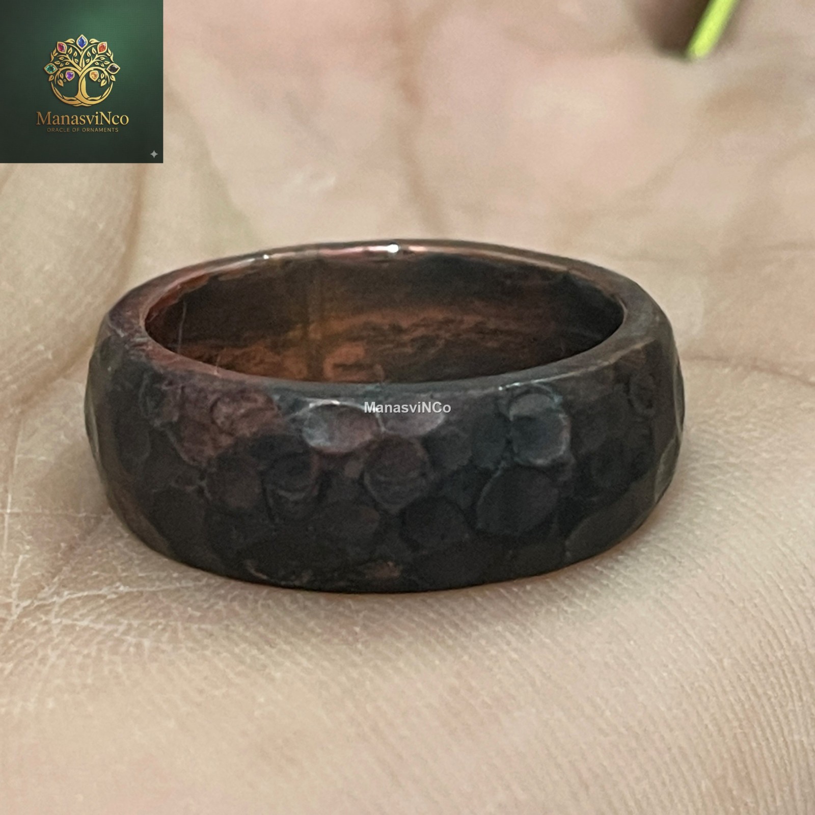 Antique Hammered Copper Patina Ring, Half Round Rustic Band, Handmade Jewelry