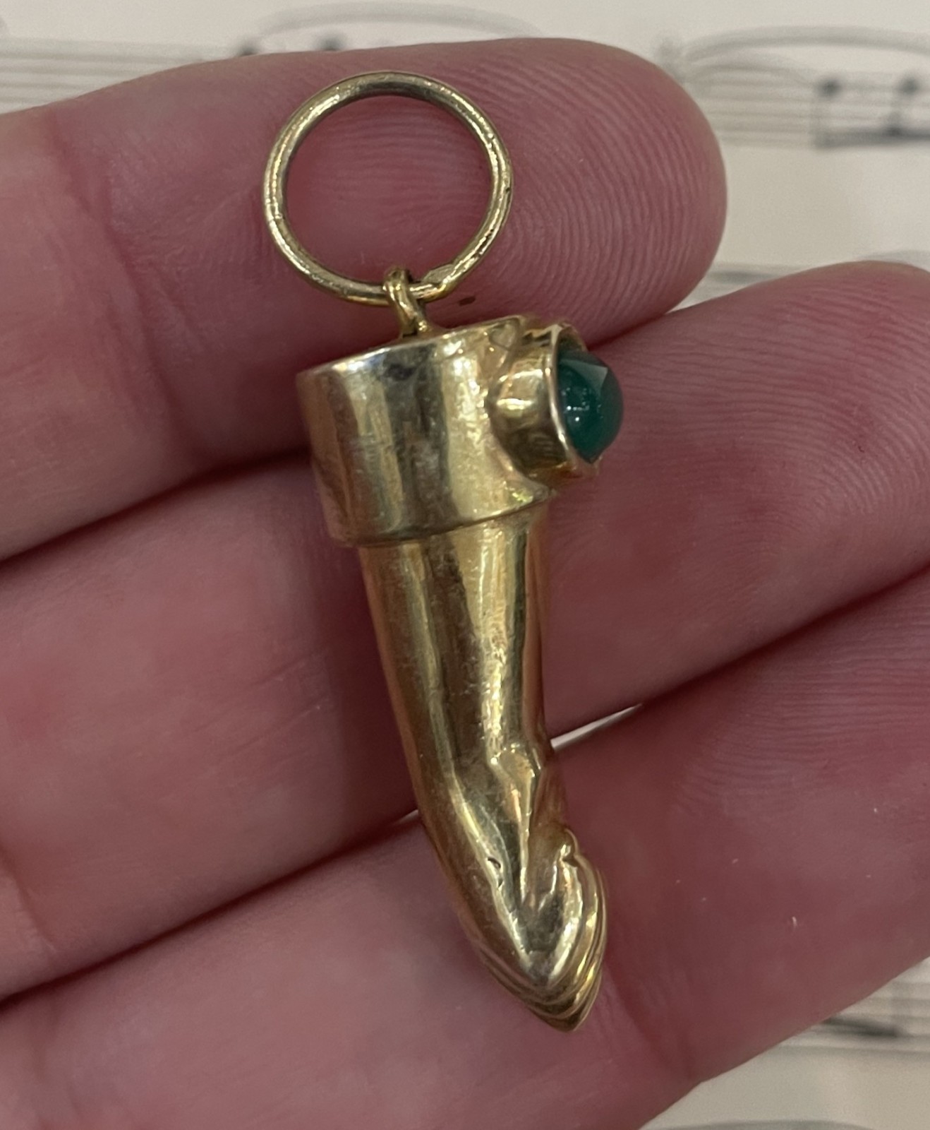 Rare Antique Italian 10k Solid Gold Figa with Emerald c1900