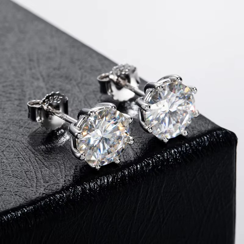 4Ct Round Cut Moissanite Push Back Solitaire Stud Earrings 14K White Gold Plated