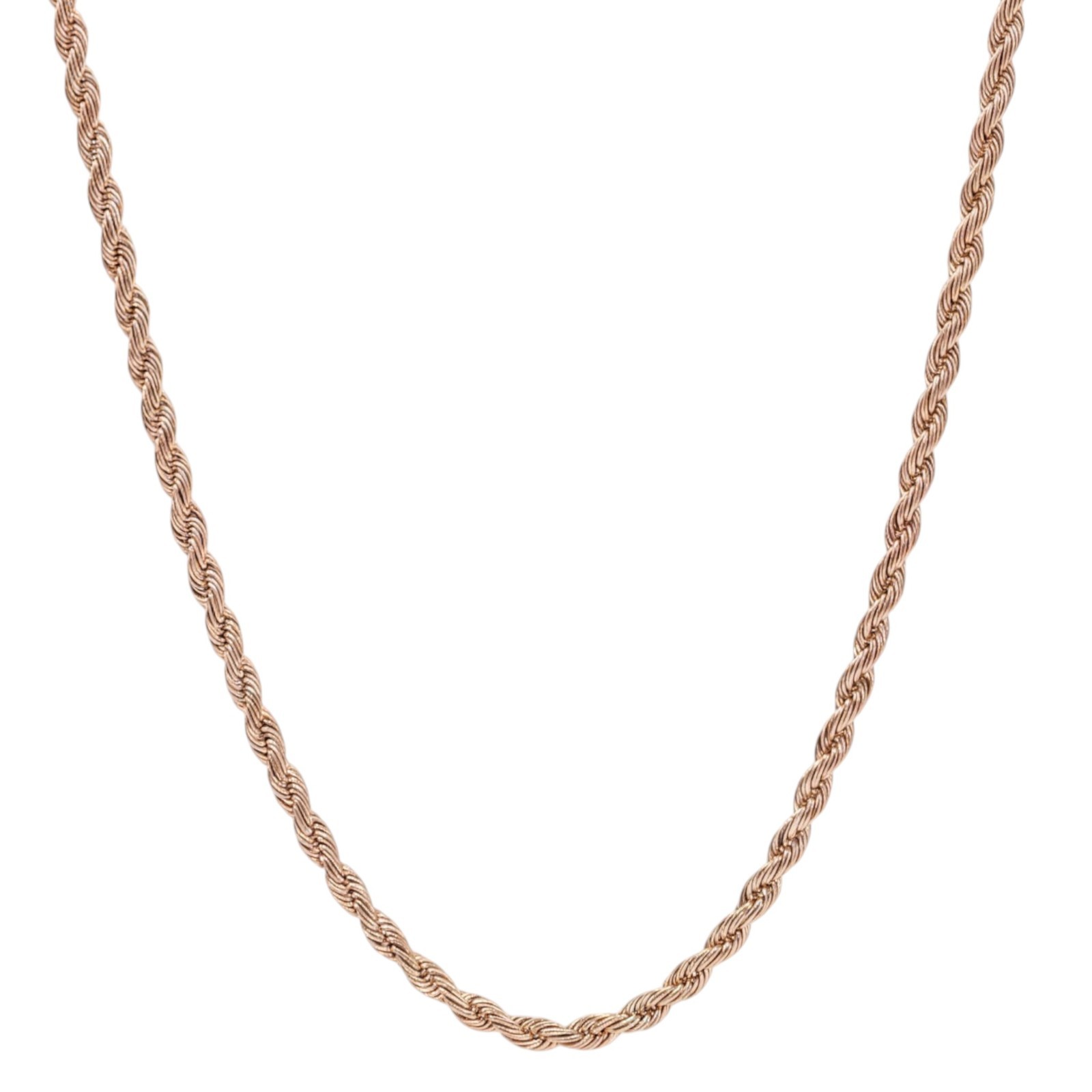 4mm SS Rose Gold Rope Chain Necklace Men Women 16-30″ Italian Style Necklace