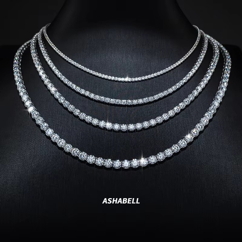 2-6.5mm D/VVS1 Moissanite Tennis Chain Necklace Bracelet Hip Hop PASS TESTER