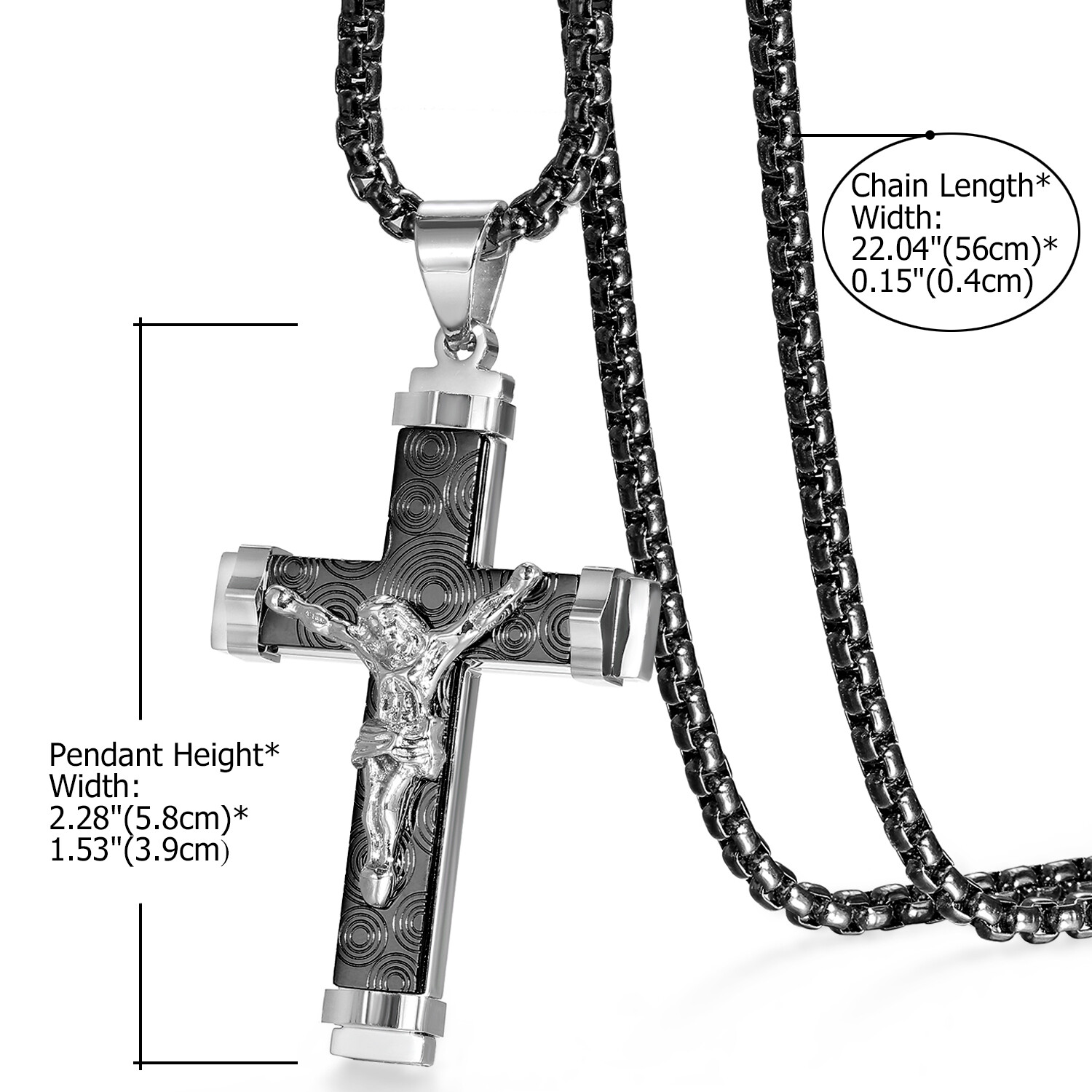 Men’s Silver Plated Christ Jesus Cross Crucifix Stainless Steel Pendant Necklace