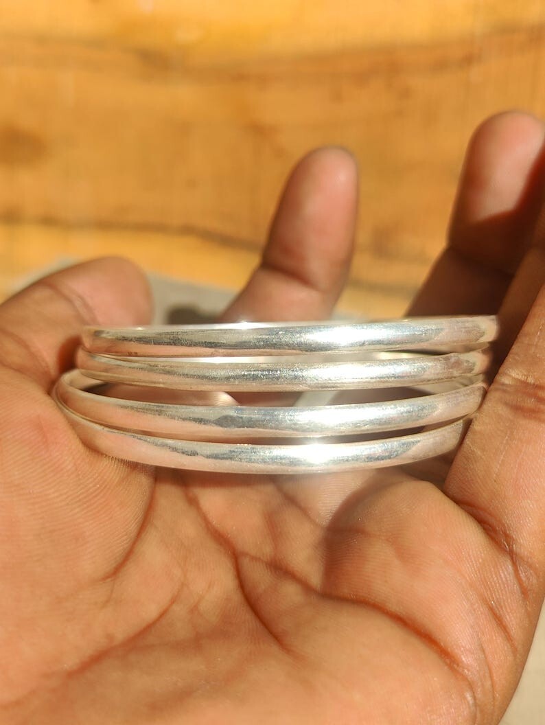 Solid 925 Sterling Silver Set of 4 Bangles , Half Round Bangle Bracelets