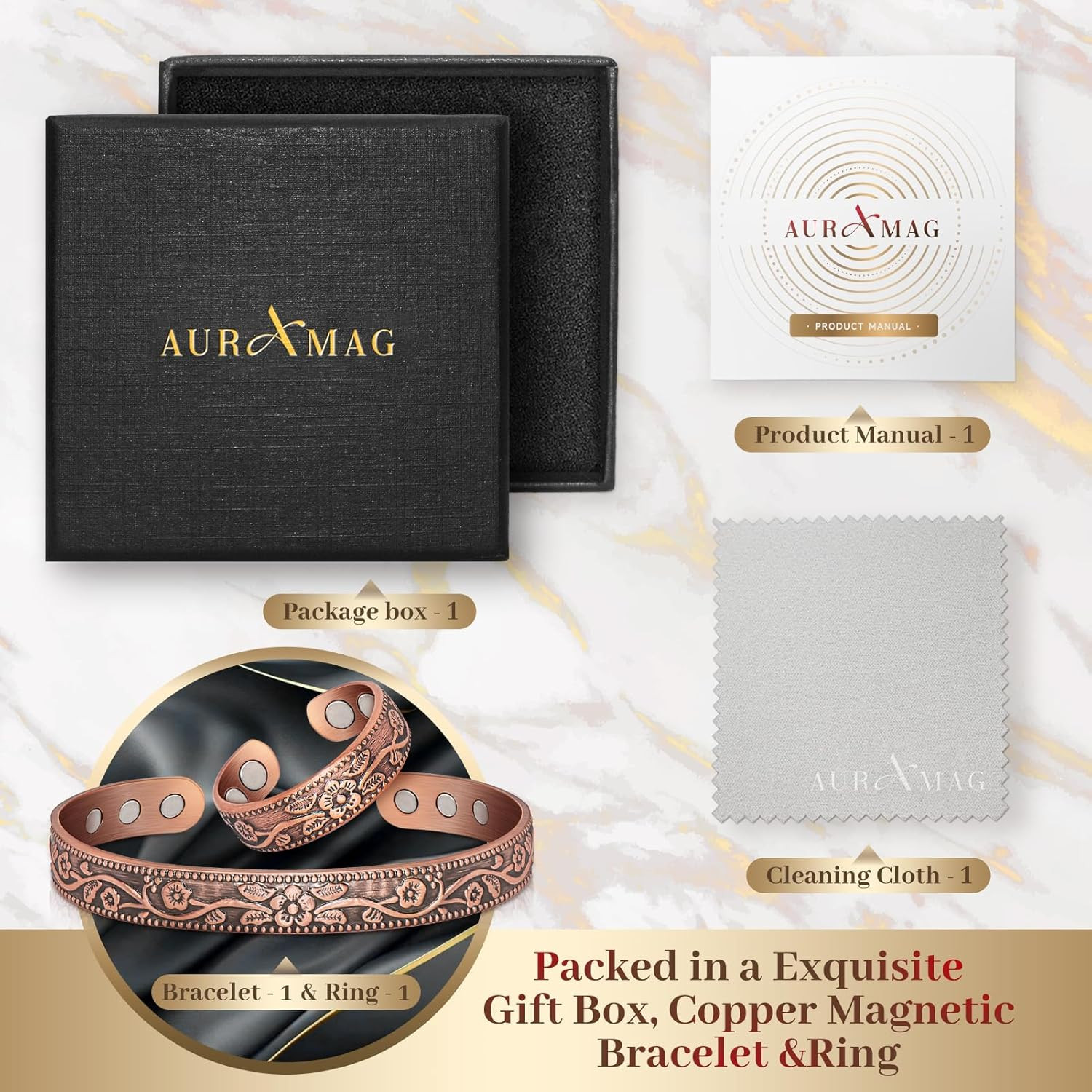 Copper Bracelet & Ring for Men & Women, Arthritis Pain Relief Magnetic