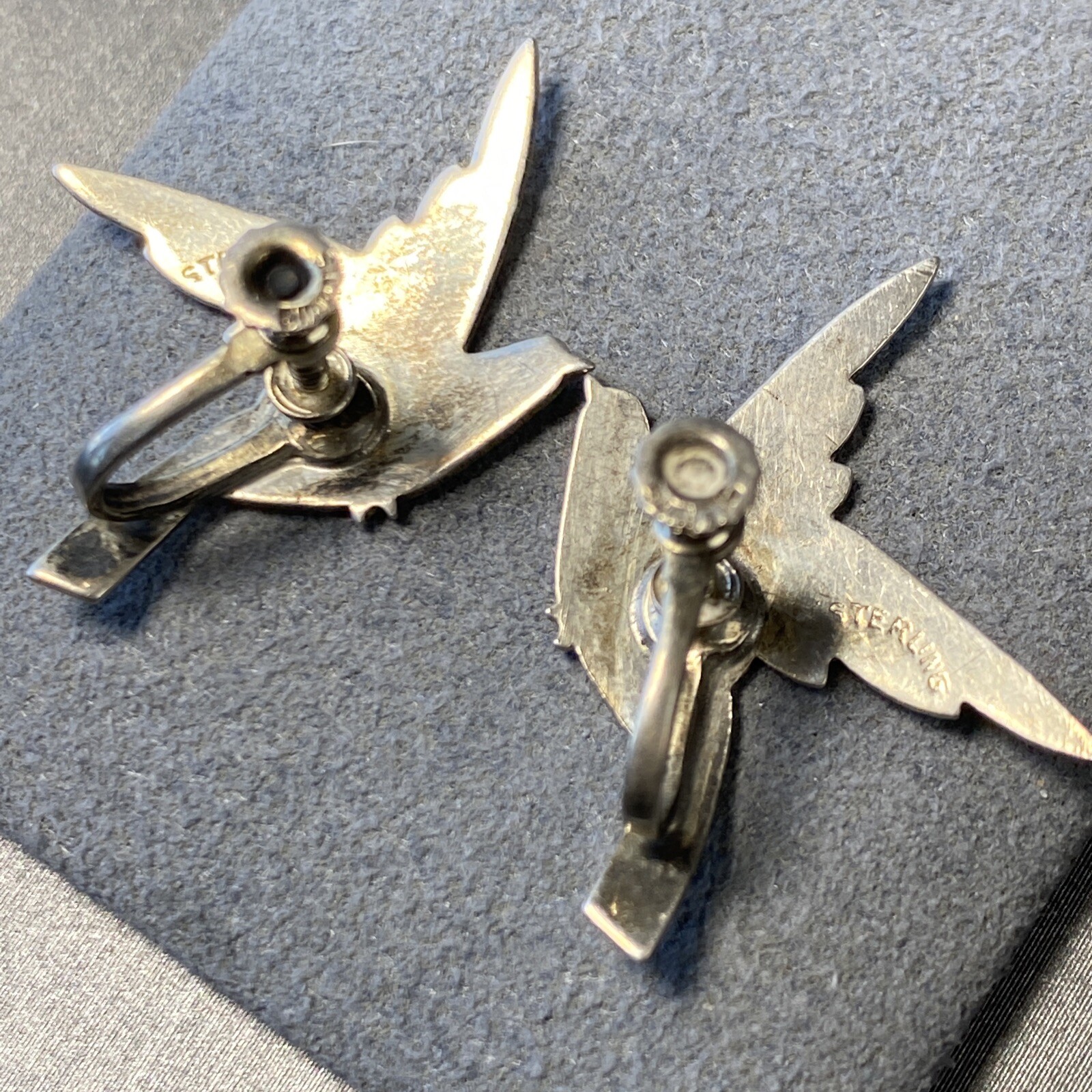 Vintage Screw-Back Earrings Estate Fine Jewelry Pre-Owned Bird Dove Piece Sterl