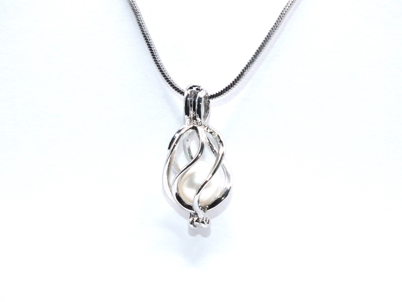 Silver Oval Basket Pearl Cage Charm Pendant Necklace – Crystal Bead Locket