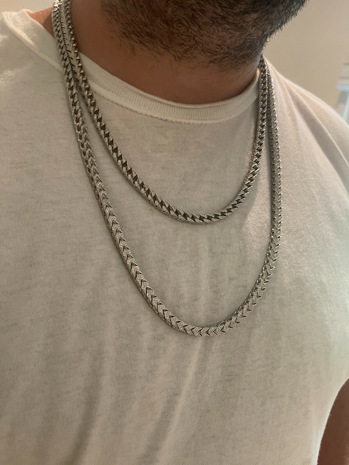 MOISSANITE Mens Real 925 Silver Men’s Franco Chain ICED Necklace 18-30″ Hip Hop