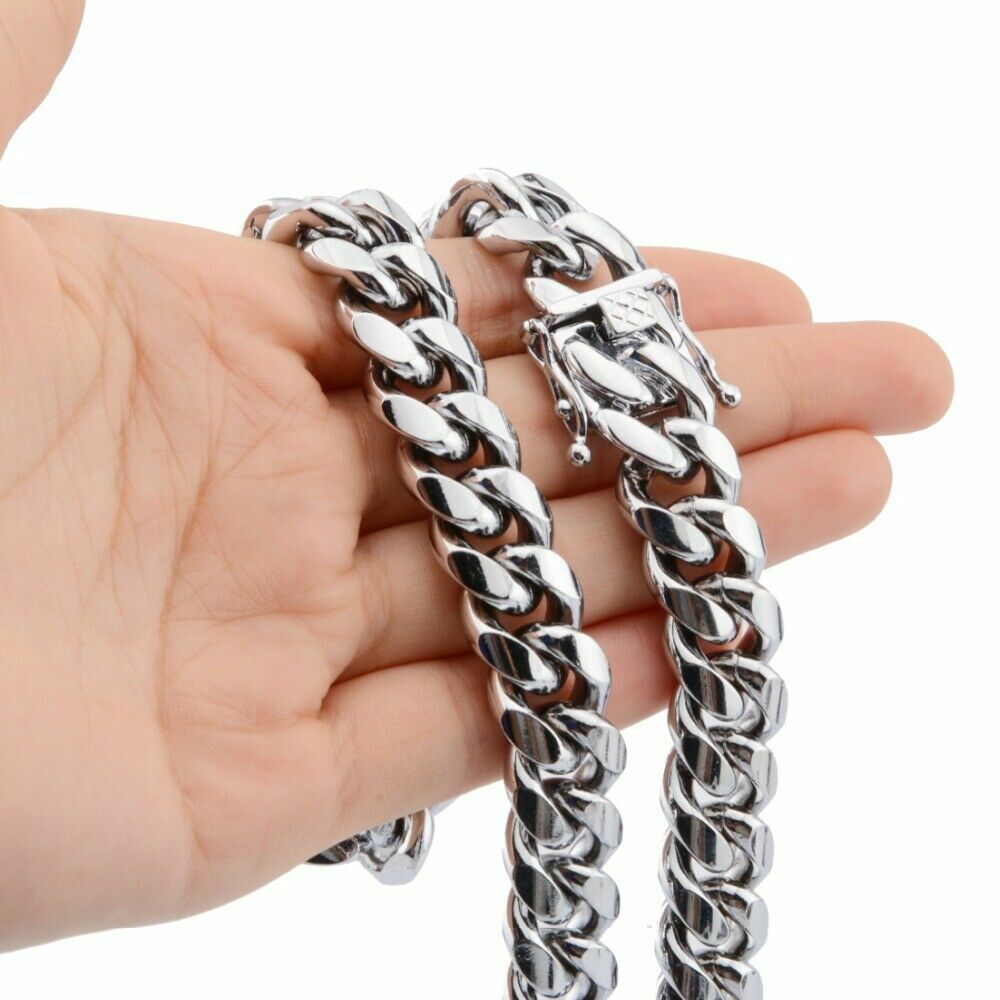 Men’s Miami Cuban Link Chain Or Bracelet SOLID Stainless Steel 8MM-14MM