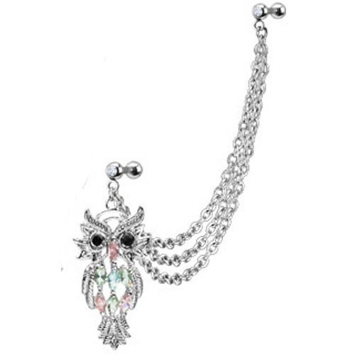 1-16 Gauge 1/4 Inch Chain Linked Dangle Marquise Gemmed Owl Double Gemmed A100