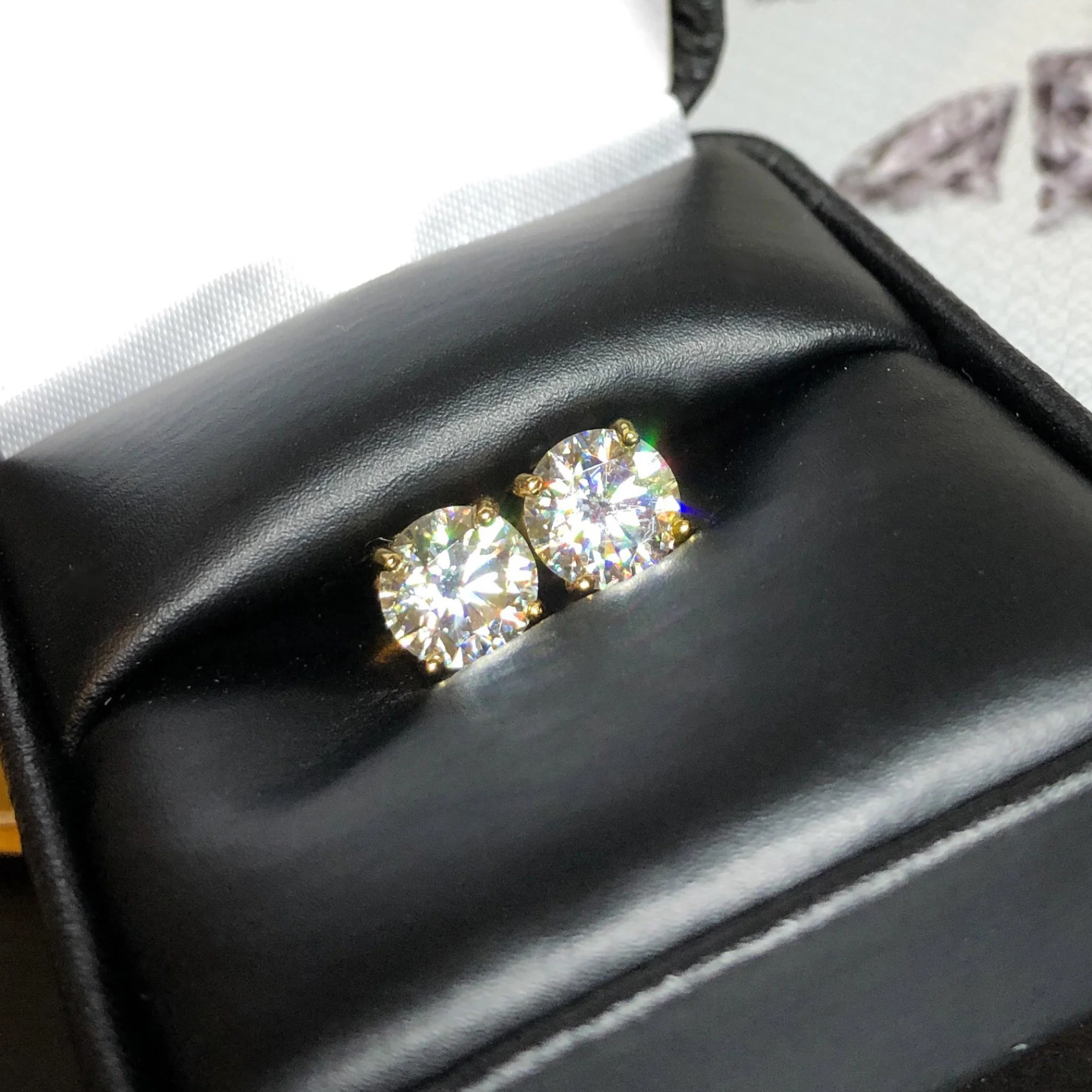 Moissanite Solitaire Stud Earrings 14K Gold Plated Sterling Silver Unisex