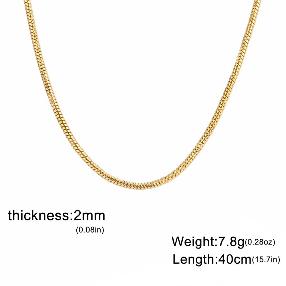 Round Snake Chain Necklace Stainless Steel Thin Chain Choker Unisex Gift