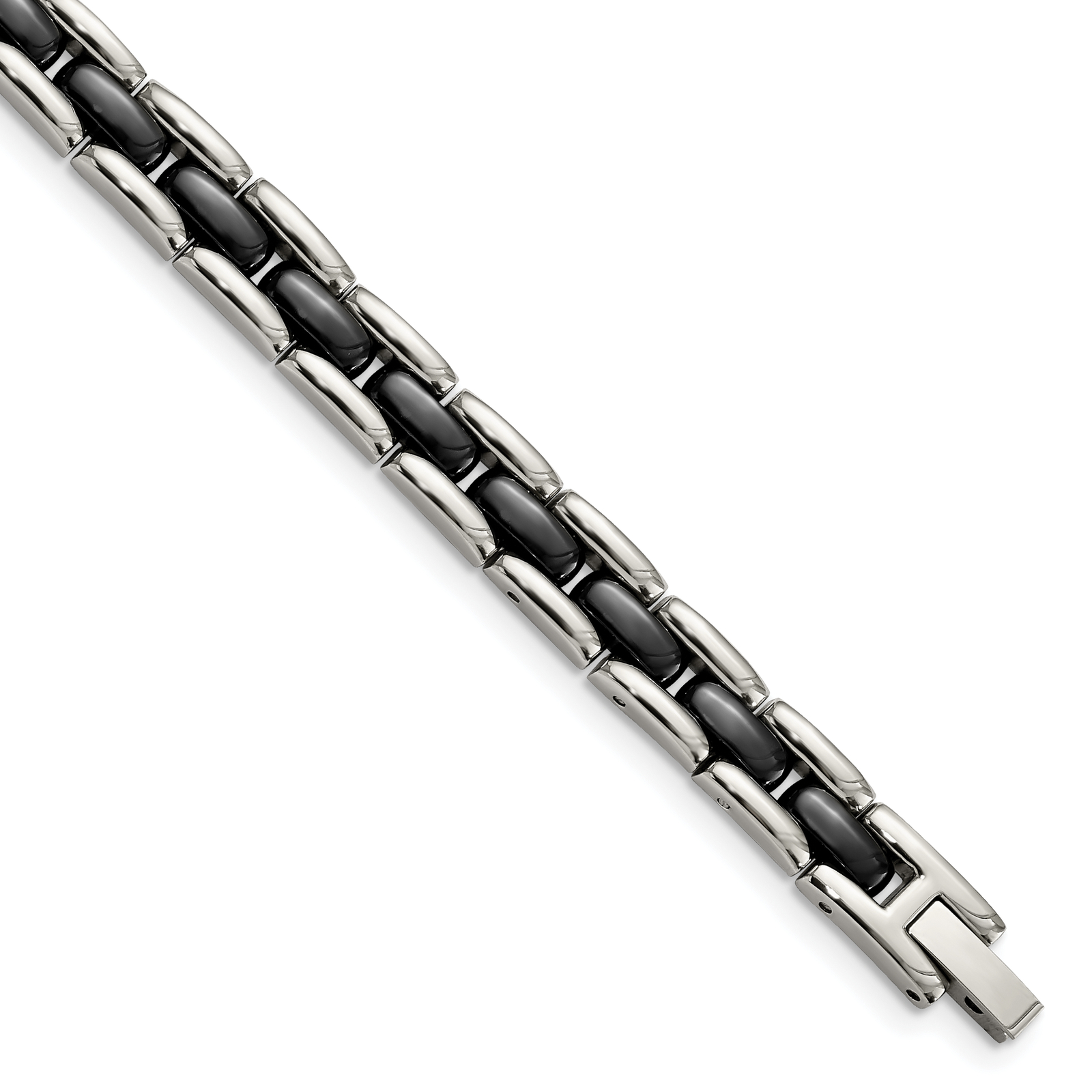 Chisel Stainless Steel Polished with Black Ceramic 8 inch Link Bracelet SRB801