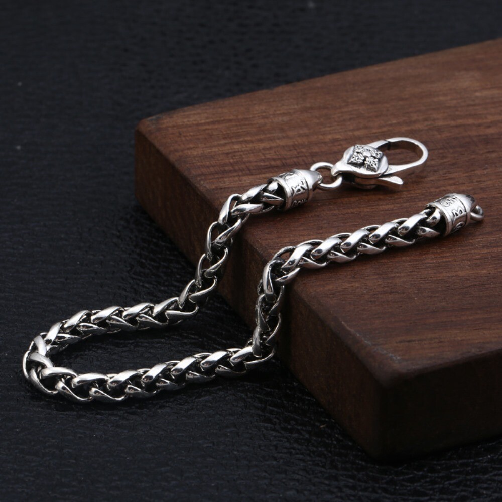 Solid 925 Sterling Silver 5mm Square Wheat Link Chain Men’s Bracelet 7.08-8.26″L