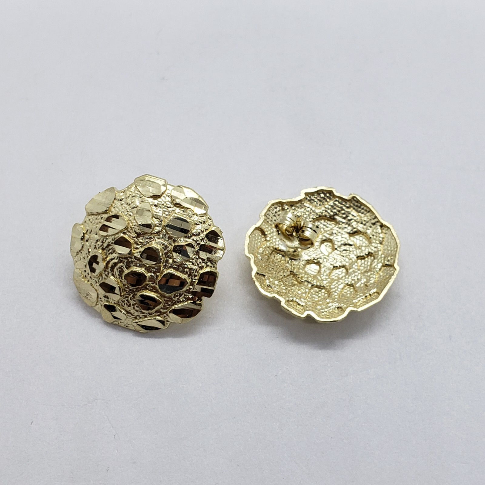 10K Gold Authentic Nugget Round Diamond Cut Stud Earrings for Men Women 4 Sizes