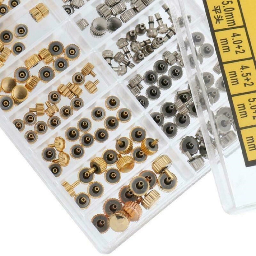 Mixed Sizes Silver Gold Watch Stem Crown Repair Parts Assortment Set Gold Silver